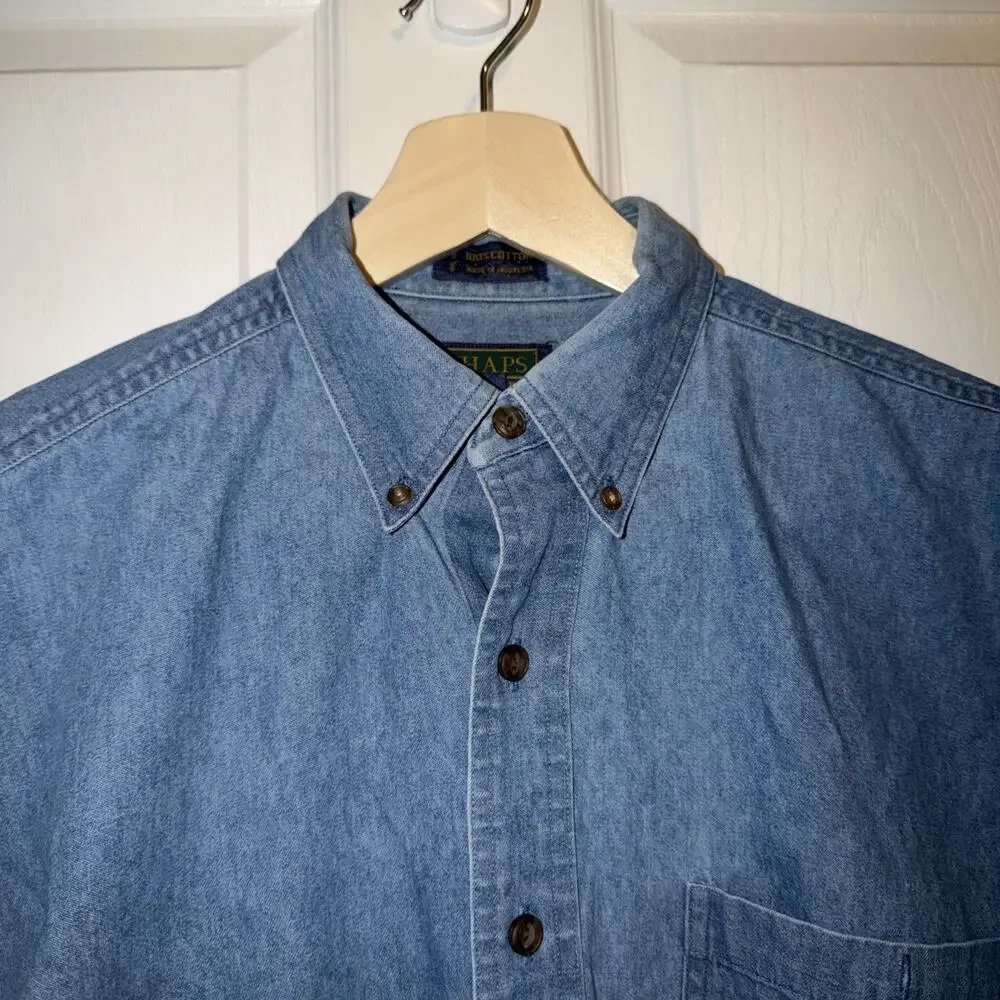 Vintage Chaps Ralph Lauren Mens Denim‎ Chambray Light Blue Casual Shirt 15.5